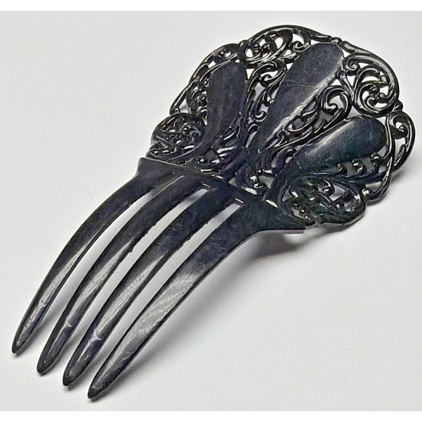 Art Deco Black Mantilla Hair Comb Celluloid Ornate Spanish Style