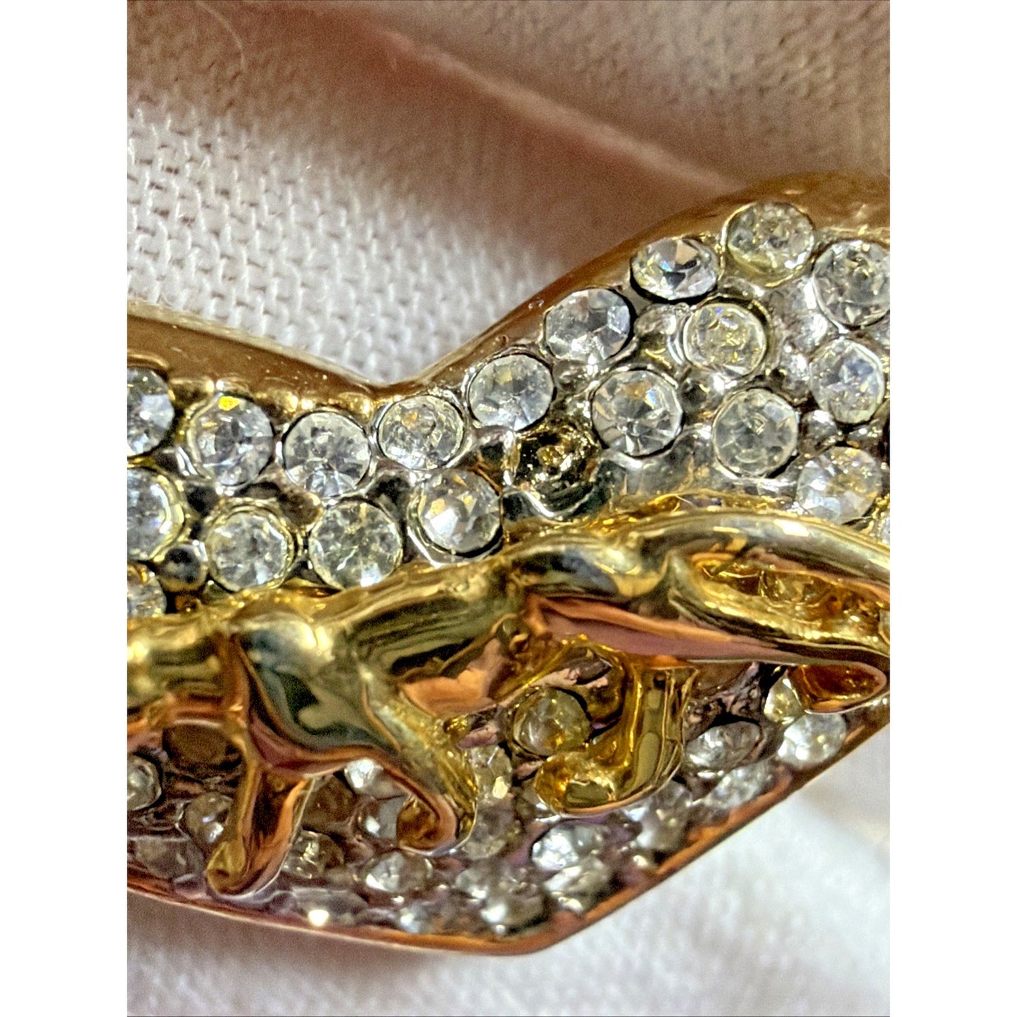 Vintage Gold Tone Rhinestone Pave Heart Slide Pendant Necklace Panther Cat As Is
