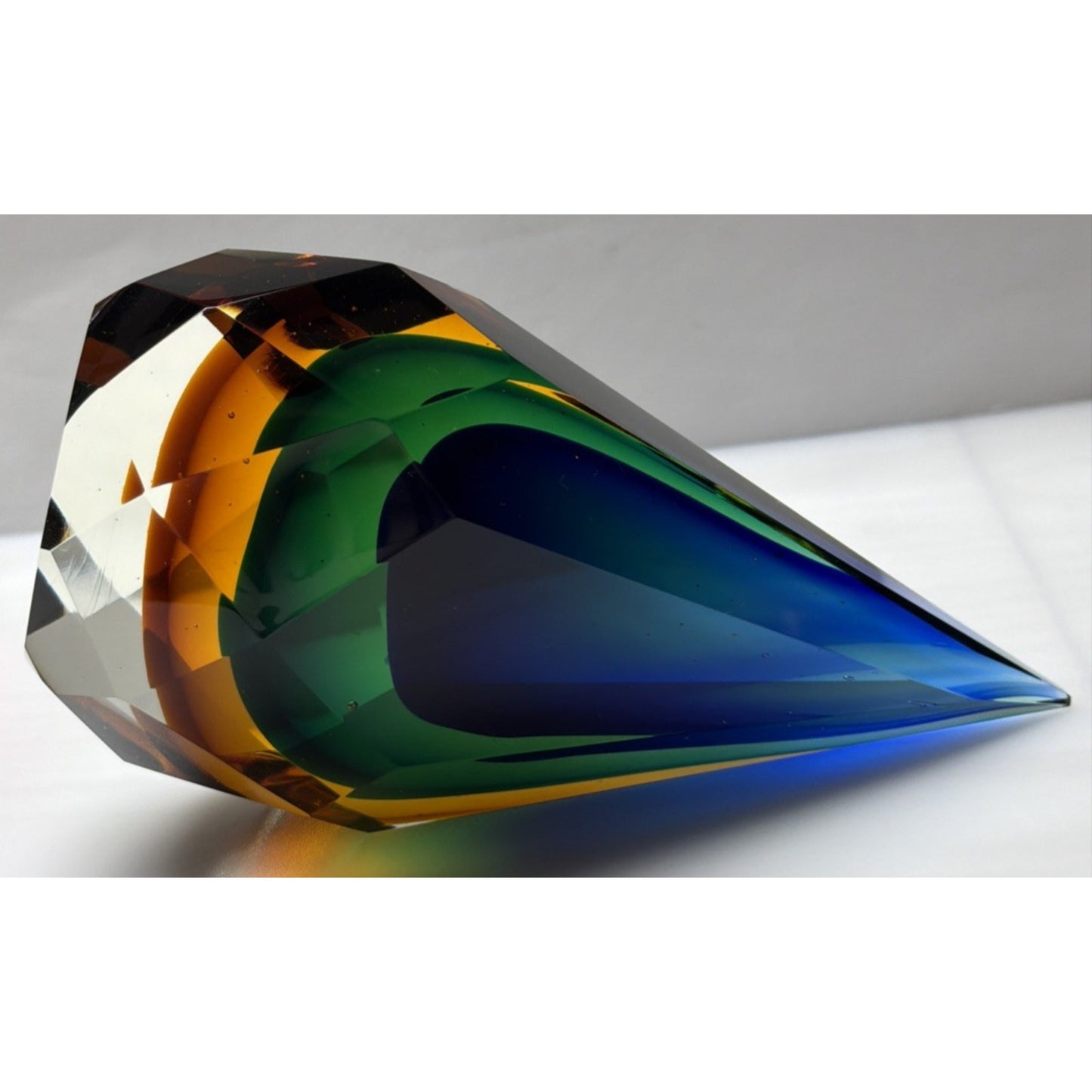Murano Glass Alessandro Mandruzzato Sommerso Faceted Teardrop Paperweight As Is