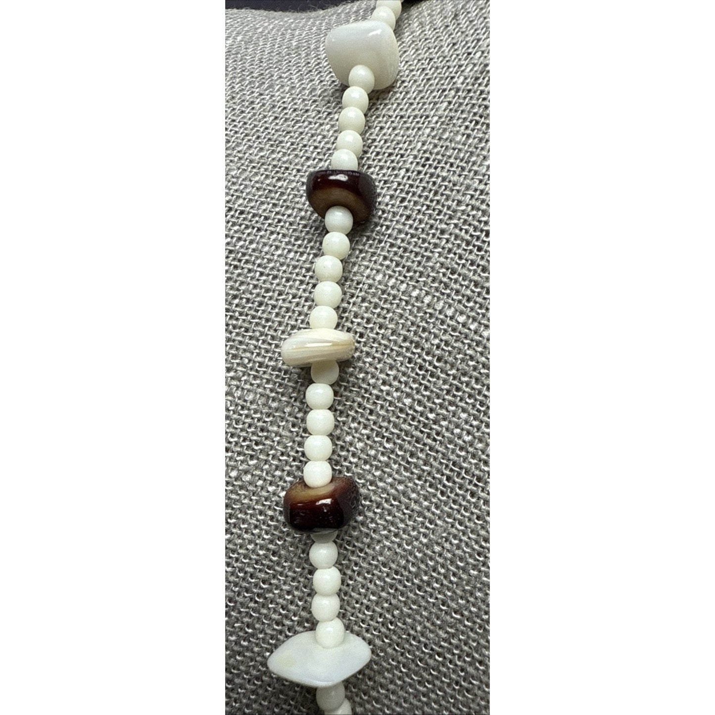 Vintage Mother of Pearl Strand Necklace Beaded Tags