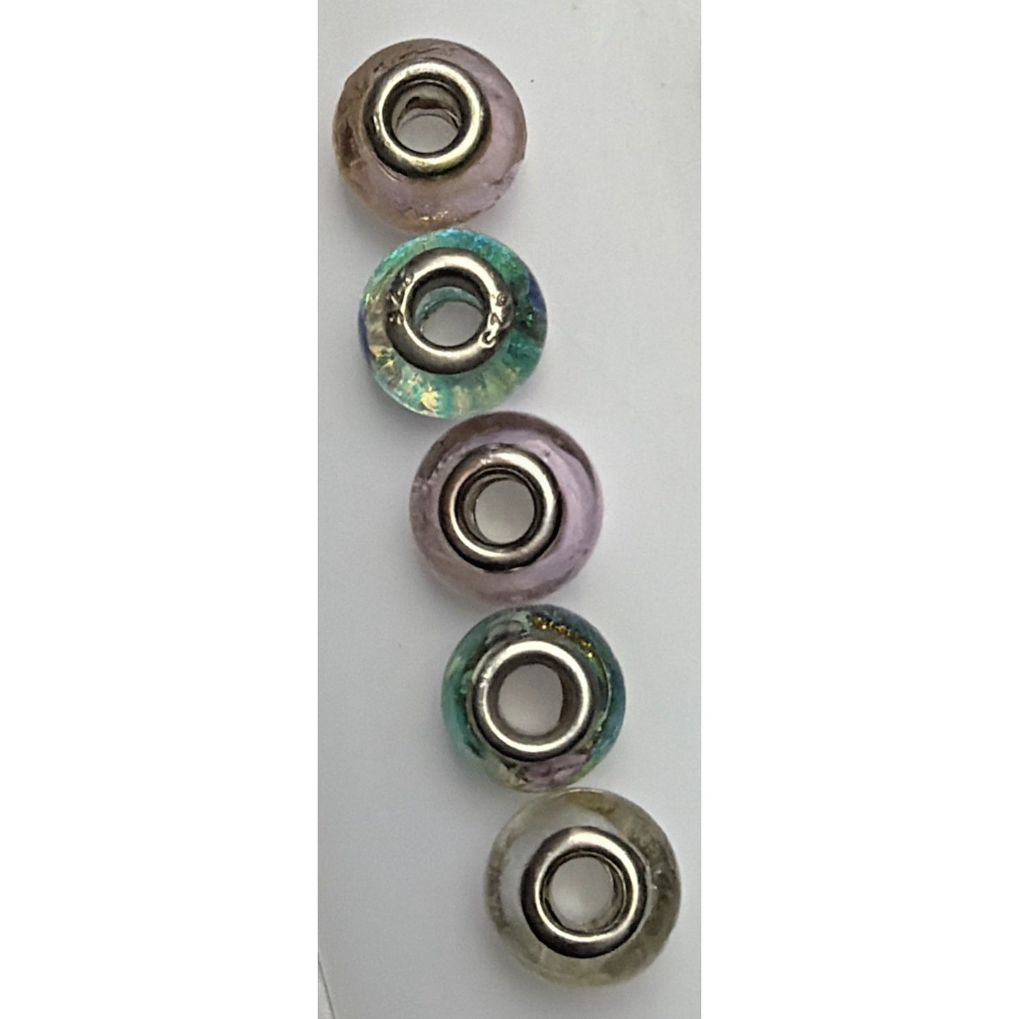 Lot of 10 Lampwork Art Glass Porcelain Floral Sterling Silver Bead Charms As Is