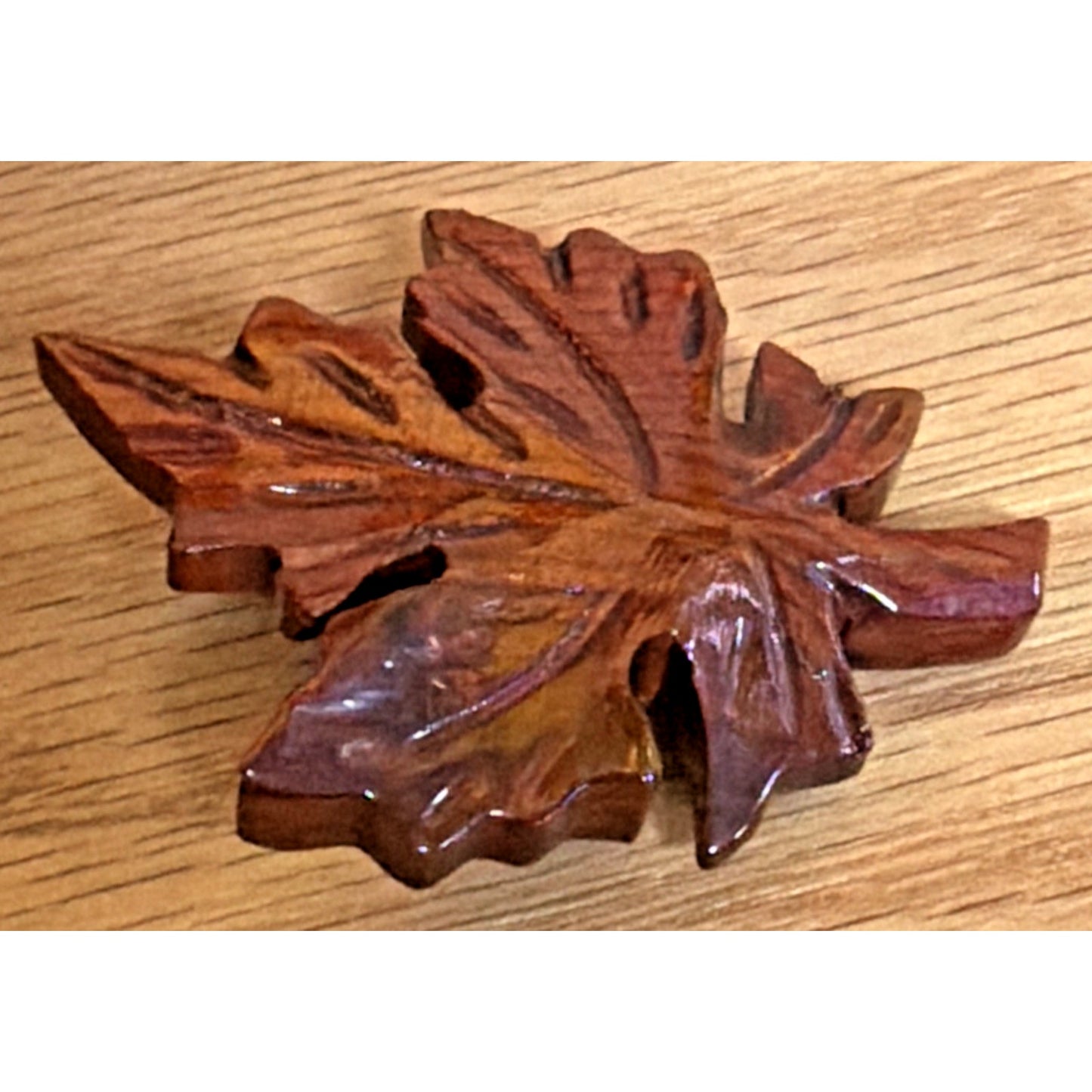 Vintage Carved Wood Maple Leaf Brooch Pin As Is