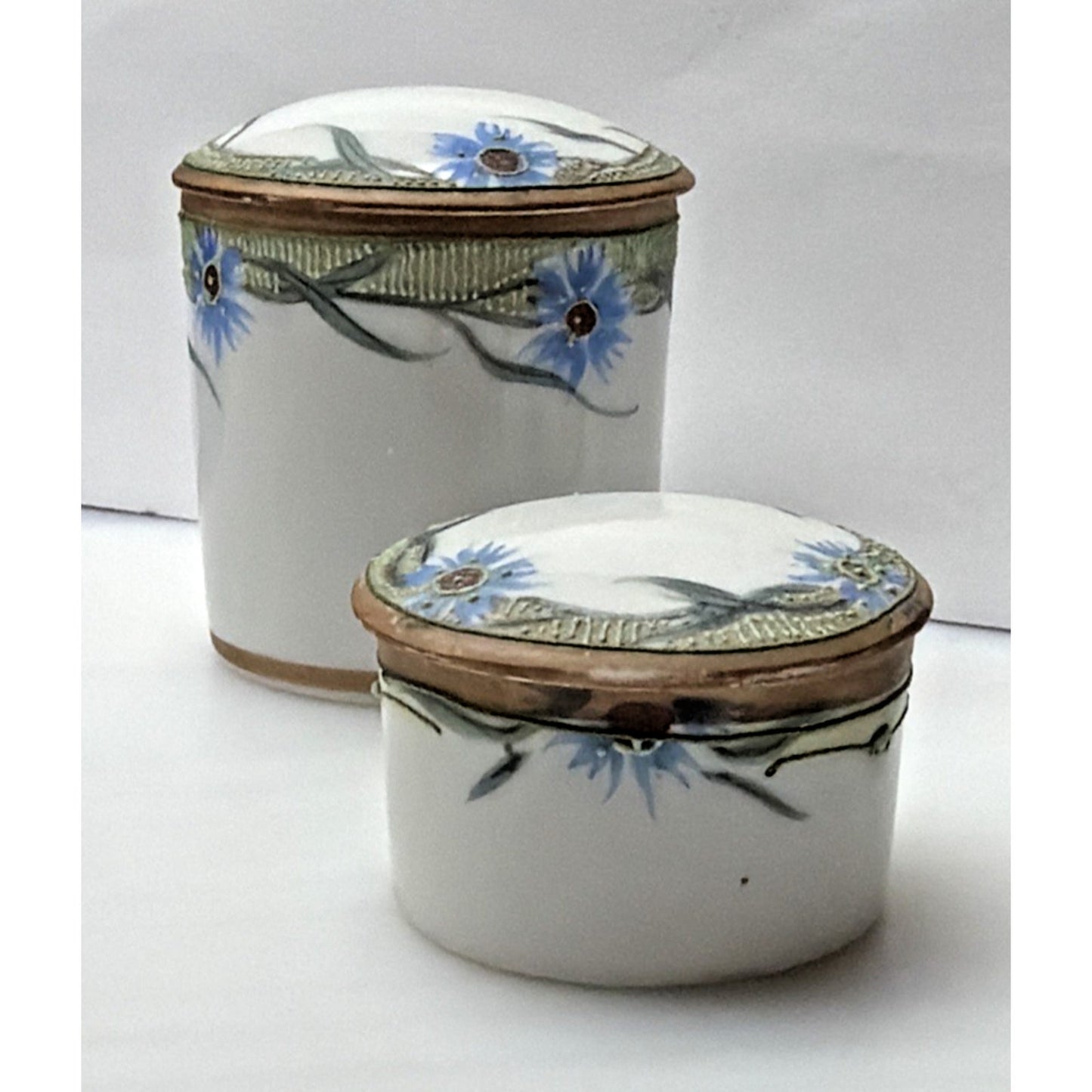 Antique Lot of 3 Hand Painted Nippon Moriage Floral Covered Trinket Vanity Jars