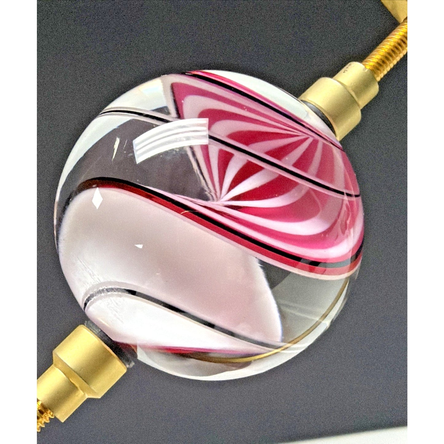 Steve Maslach Art Glass Marble Spiral Lattice Gold Plated Caliper Display As Is