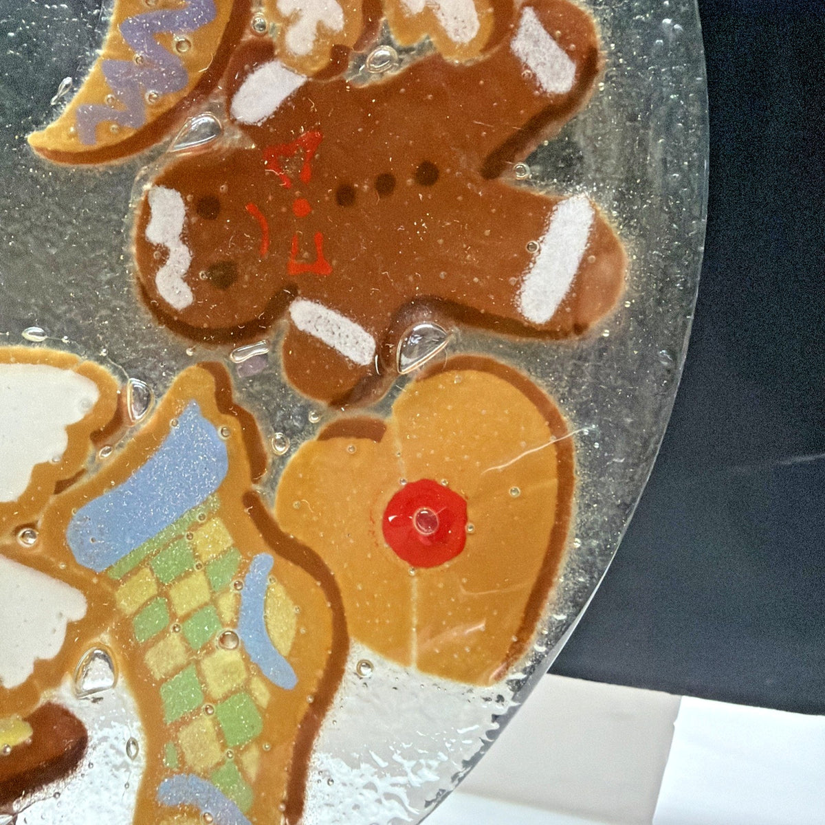 Vintage Peggy Karr Christmas Holiday Cookies Platter Plate Fused Glass