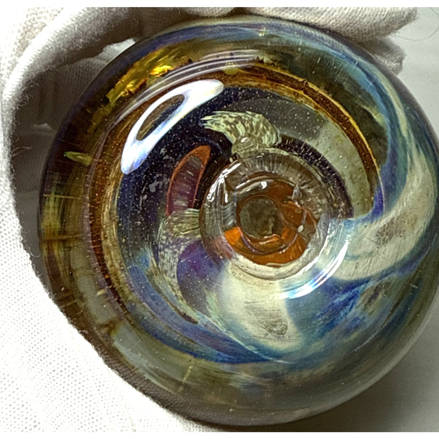 Vtg Isle of Wight Gold Orange Flame Iridescent Art Glass Paperweight Abstract