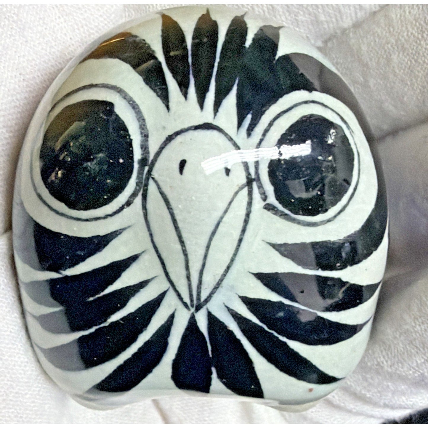 Vintage Mexican Tonala Pottery Owl Hand Painted Glazed Floral Signed As Is