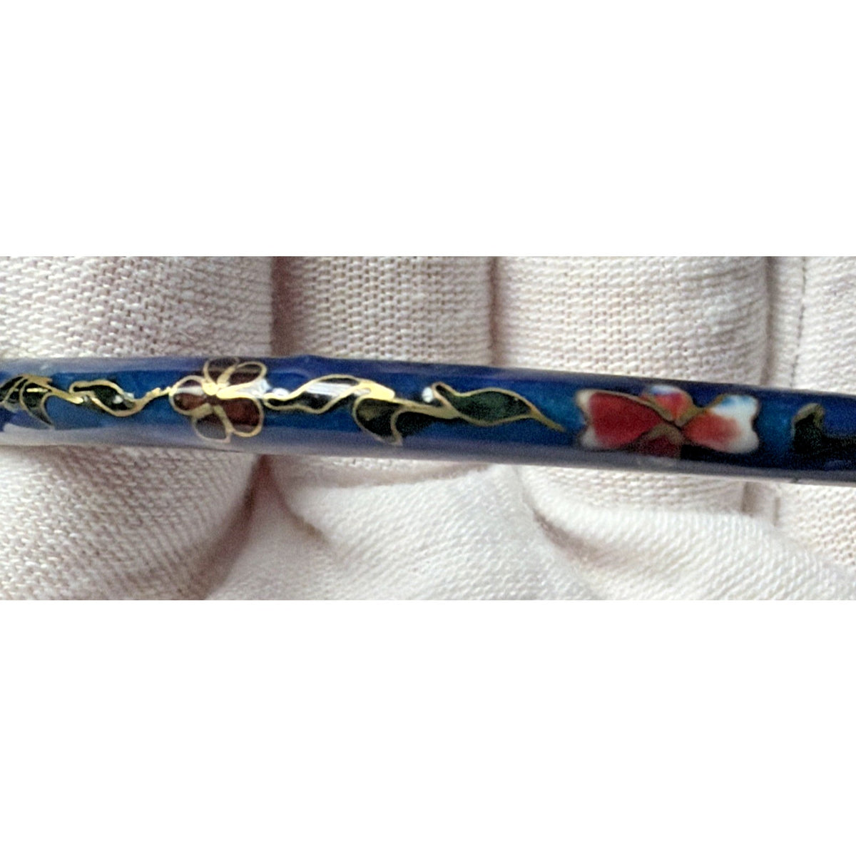 Vintage Chinese Cloisonne Floral Flower Bangle Bracelets Blue Enamel As Is