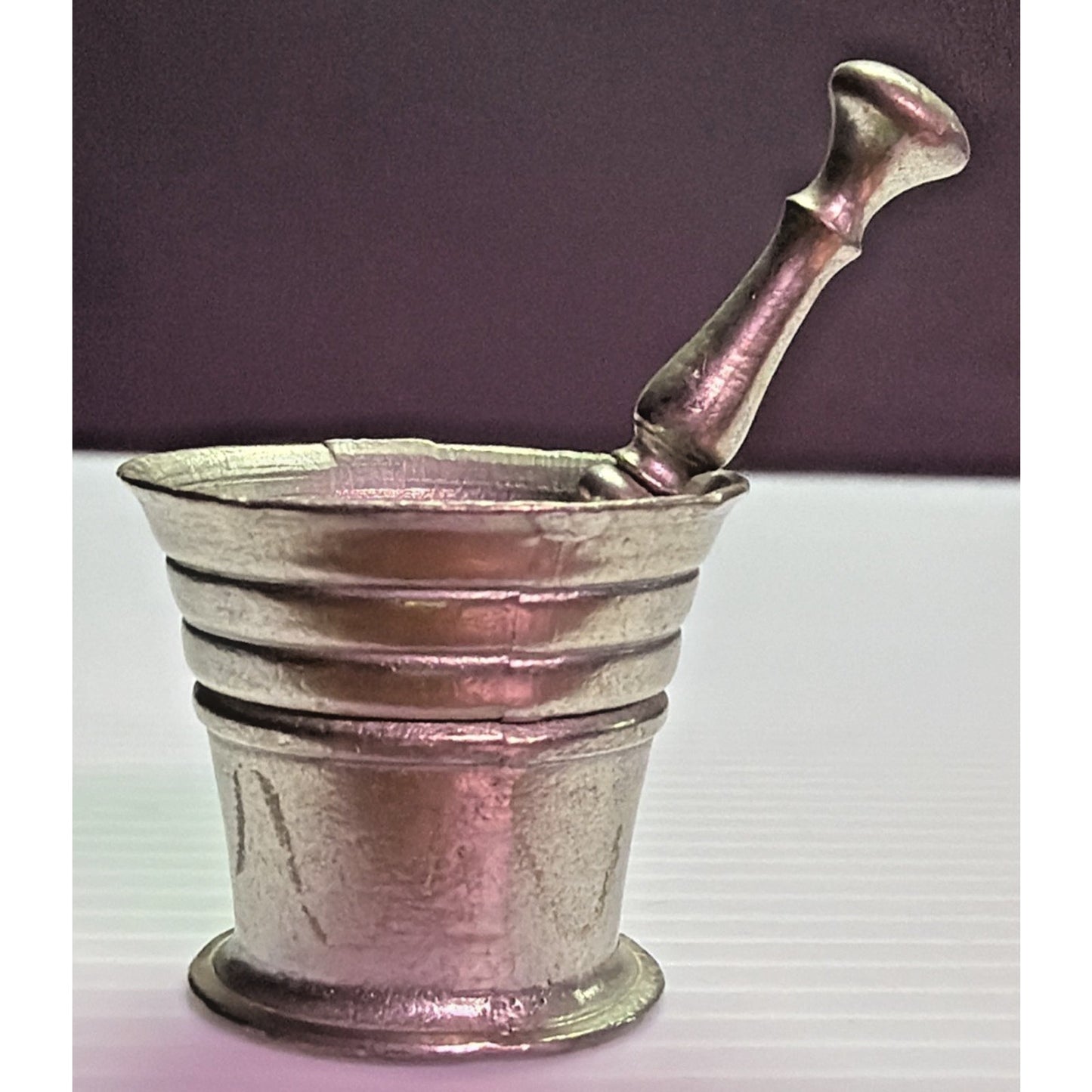 Vintage Mini Pestle Mortar Silver Metal Pewter