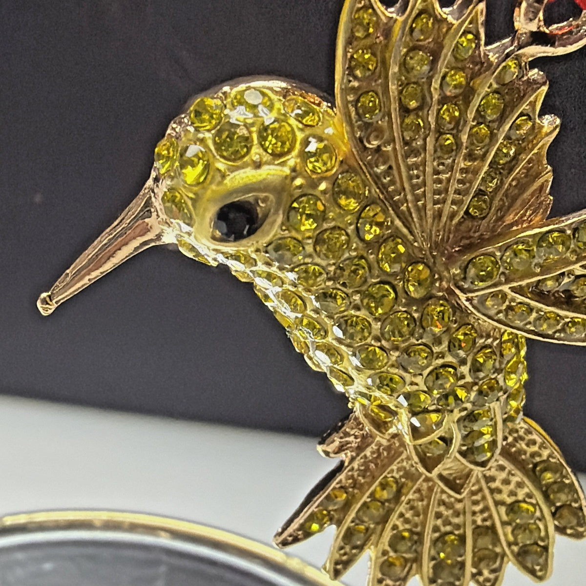 Rhinestone Gold Yellow Hummingbird Ornament Black Eyes