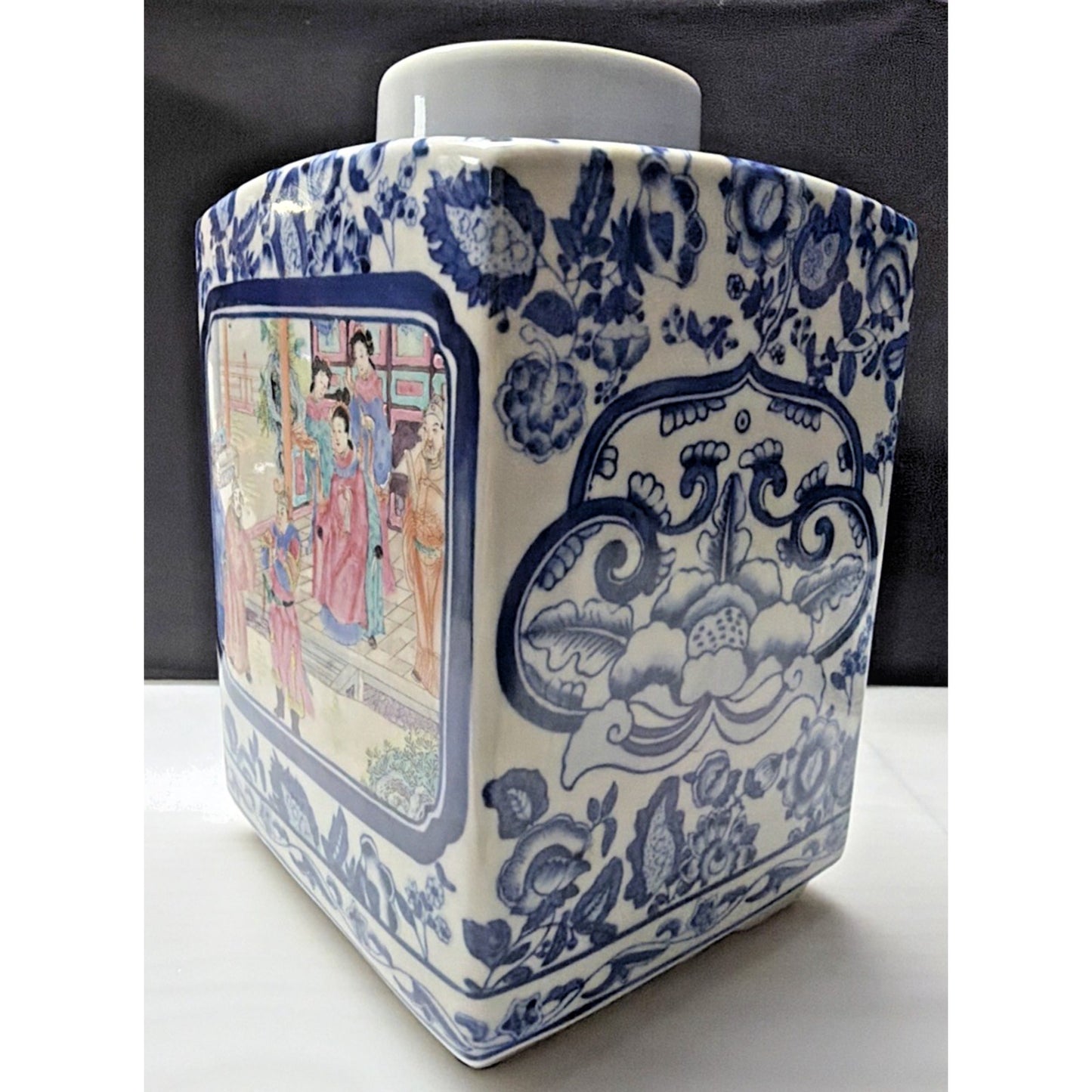Vintage Bombay Co Canister Chinese Famille Rose Blue White Chinoiserie Large Jar