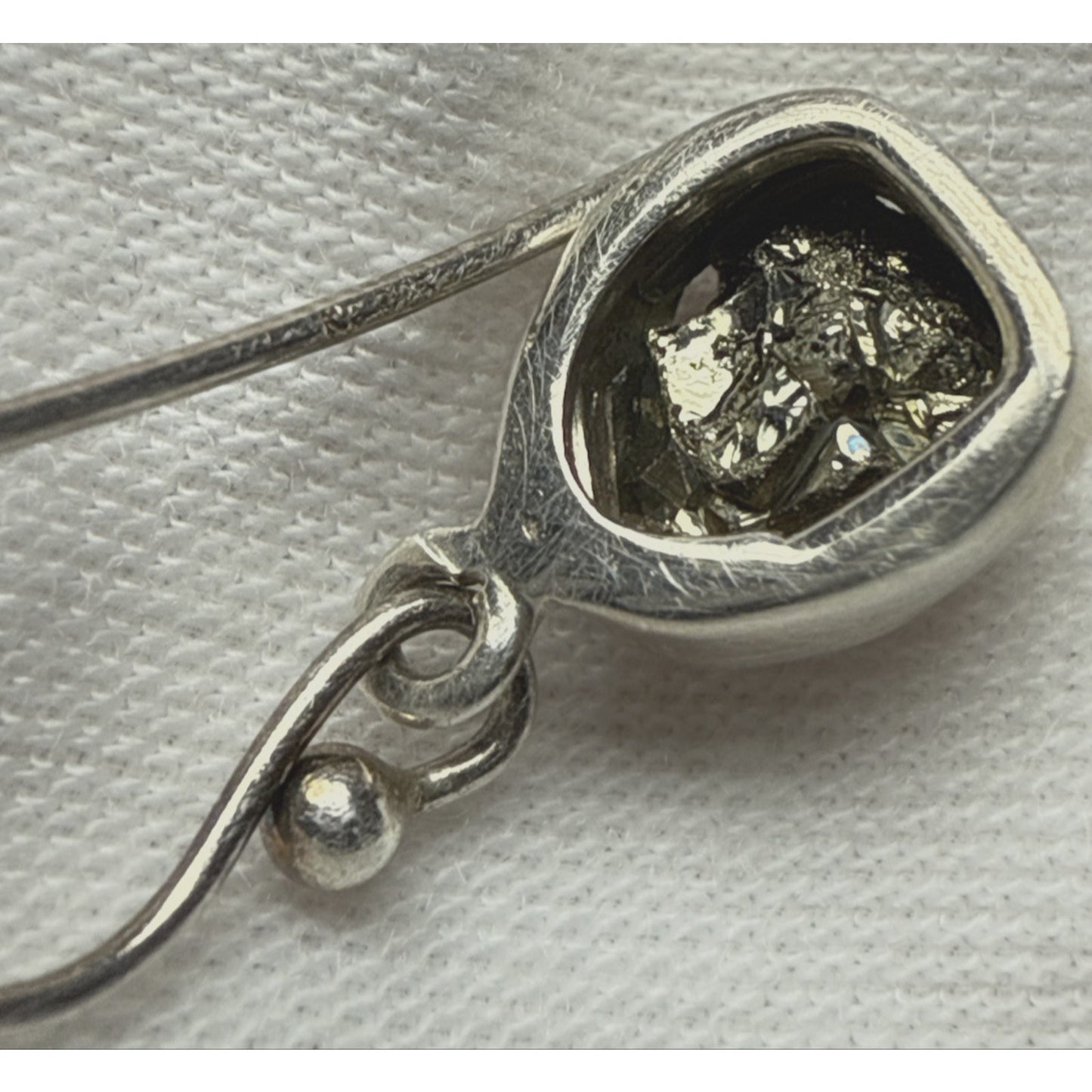 Vintage NC 925 Sterling Silver Rough Pyrite Druzy Bezel Dangle Earrings