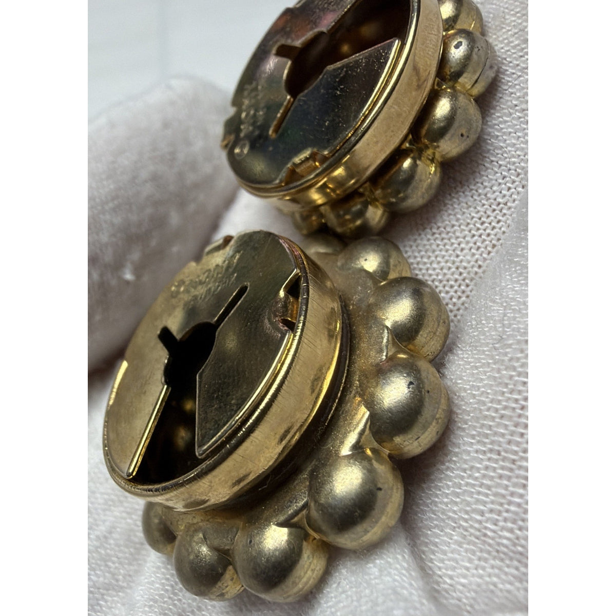 Lot of 2 Gold Tone Nony New York Gold Tone Bead Velvet Beaded Snap Button Covers