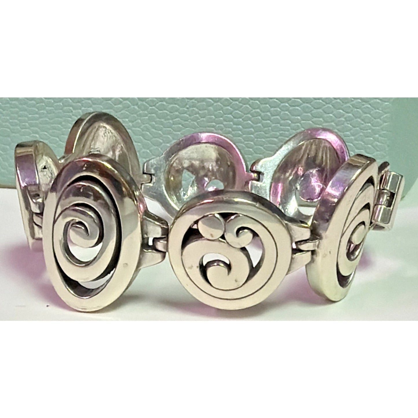 Brighton Vertigo Oval Link Bracelet Silver Tone Swirl Design 7” Modern Boho