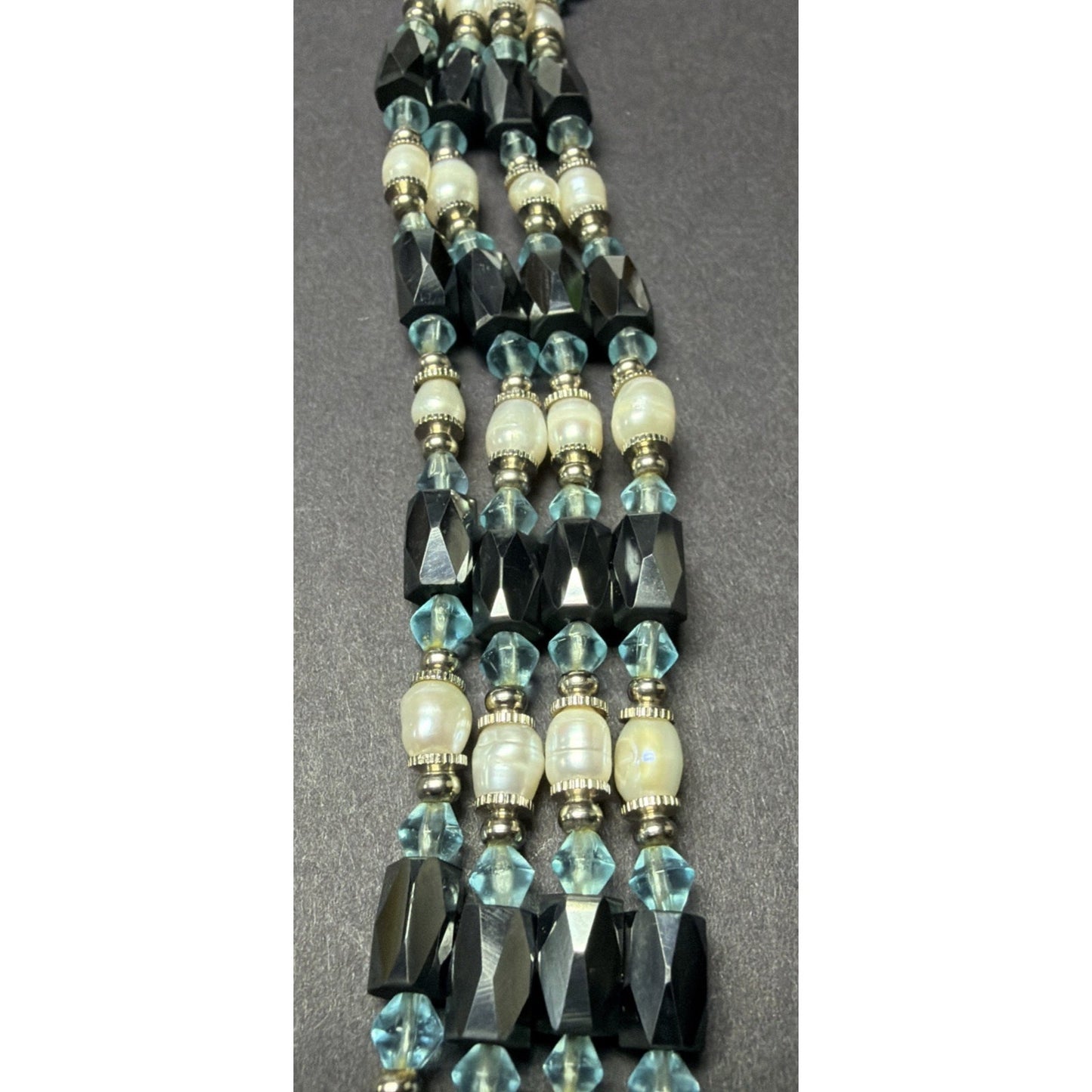 Vintage Layered Beaded Hematite Magnetic Necklace Bracelet Pearl Blue Crystal