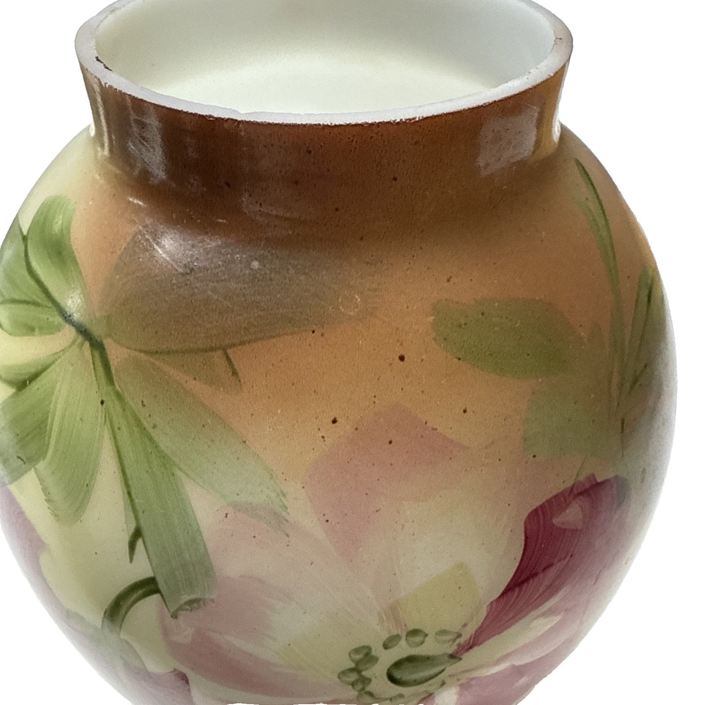 EAPG Victorian Fostoria Opaque Milk Glass Hand Paint Green Rose Bulb Vase As-Is