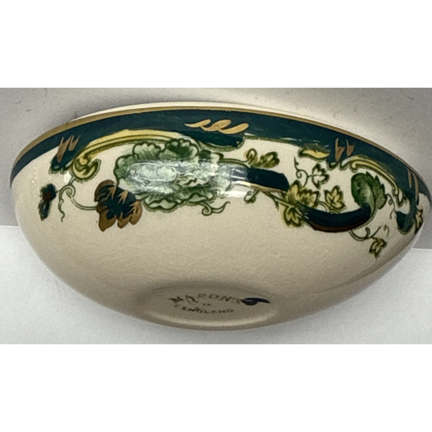 Vintage Mason’s Ironstone Chartreuse Green Egg Trinket Box Gold Floral