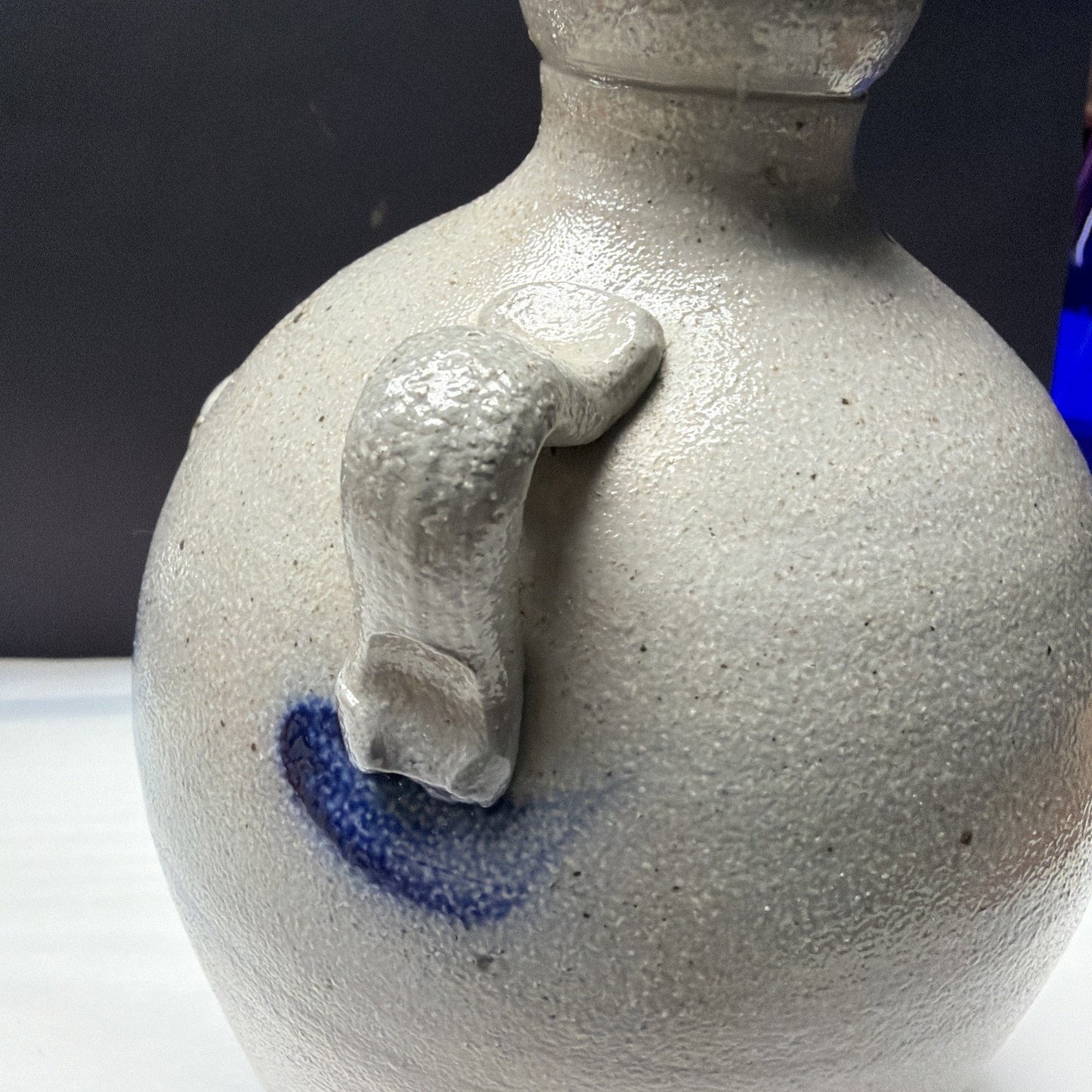 Vtg Rowe Pottery Works Salt Glazed Stoneware Jug Birdhouse Handles Bird House