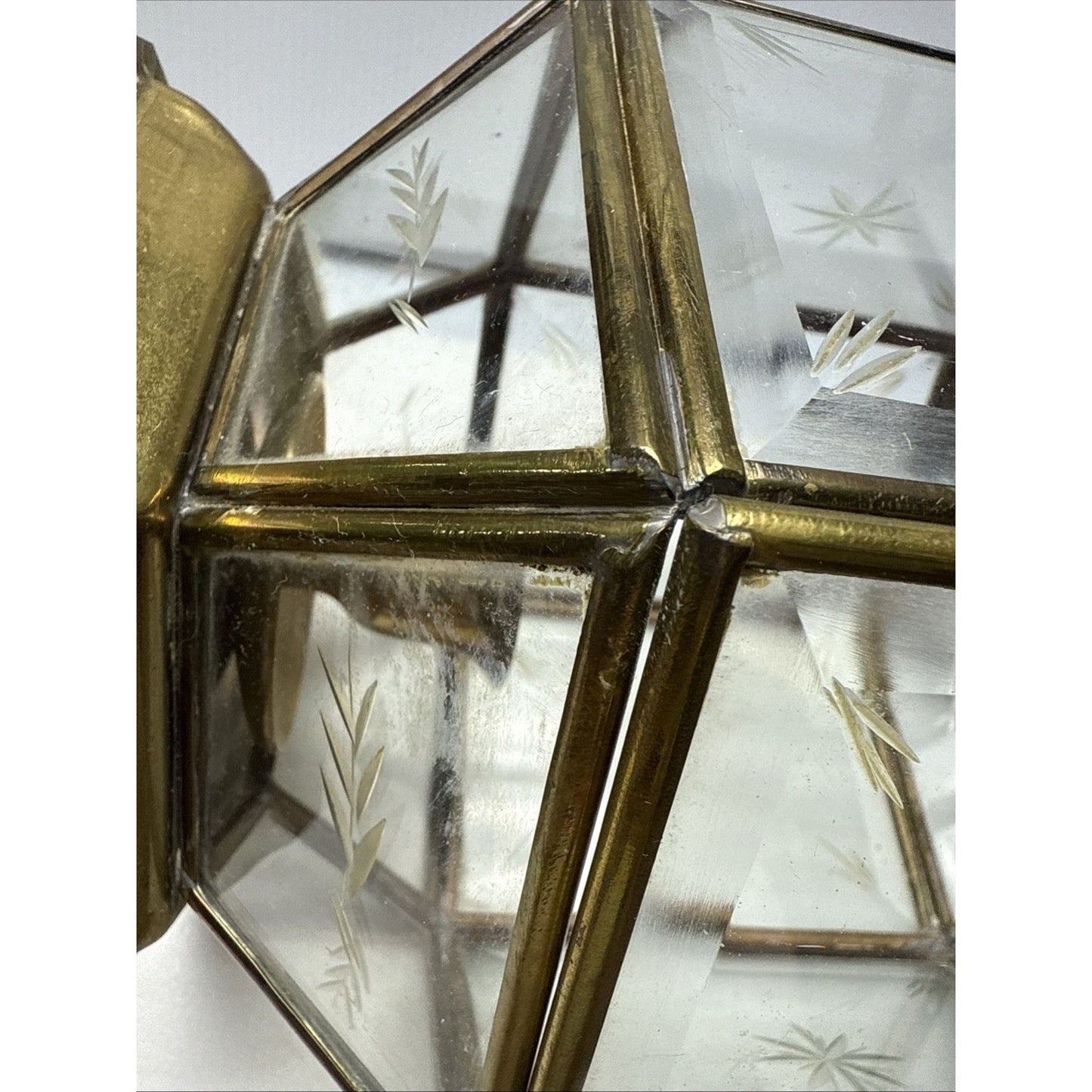 Vintage Yuksel Lambalari Turkish Shepard Brass Candle Lantern Lamp Etched Glass