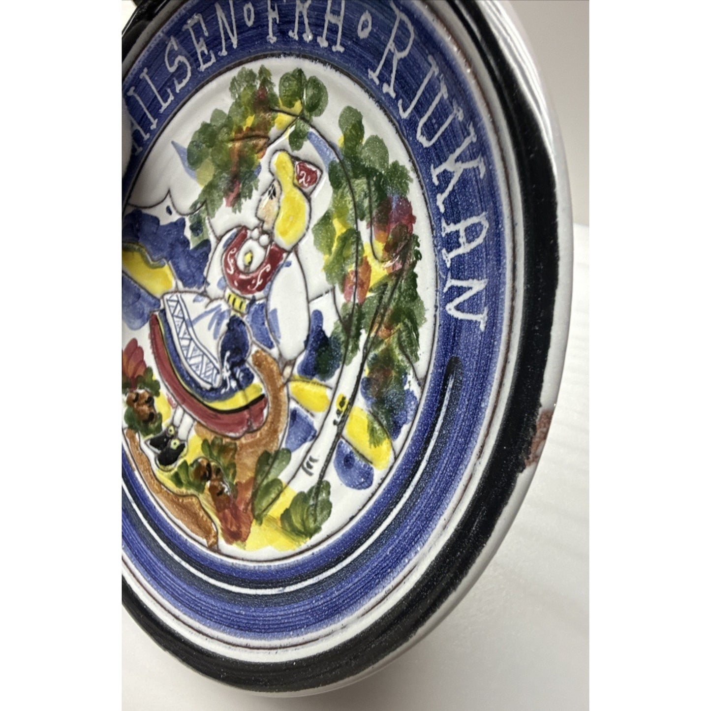 Vintage Terra 1 Norway Hand Painted Folk Art Plate Greetings from Rjukan Girl