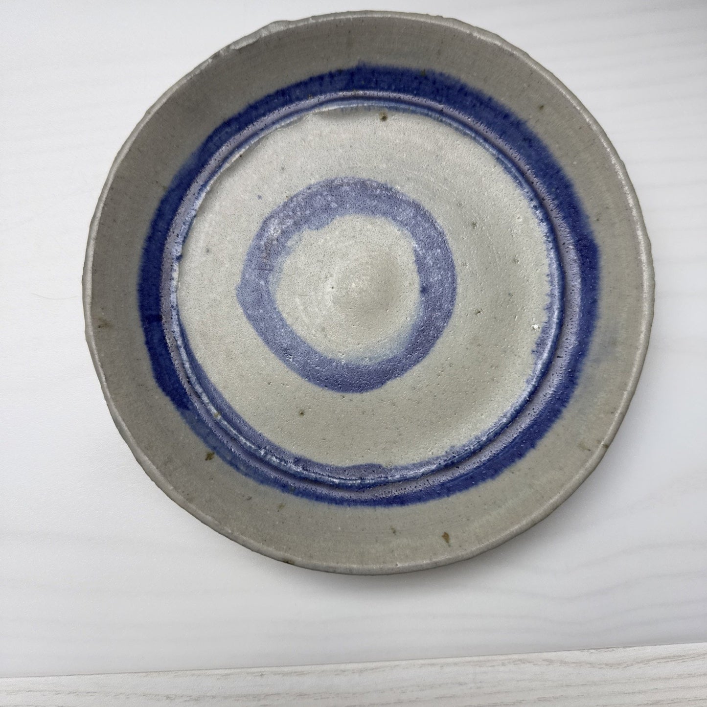 Vintage HMN Art Pottery Platter Plate Bowls Stoneware Blue Circles