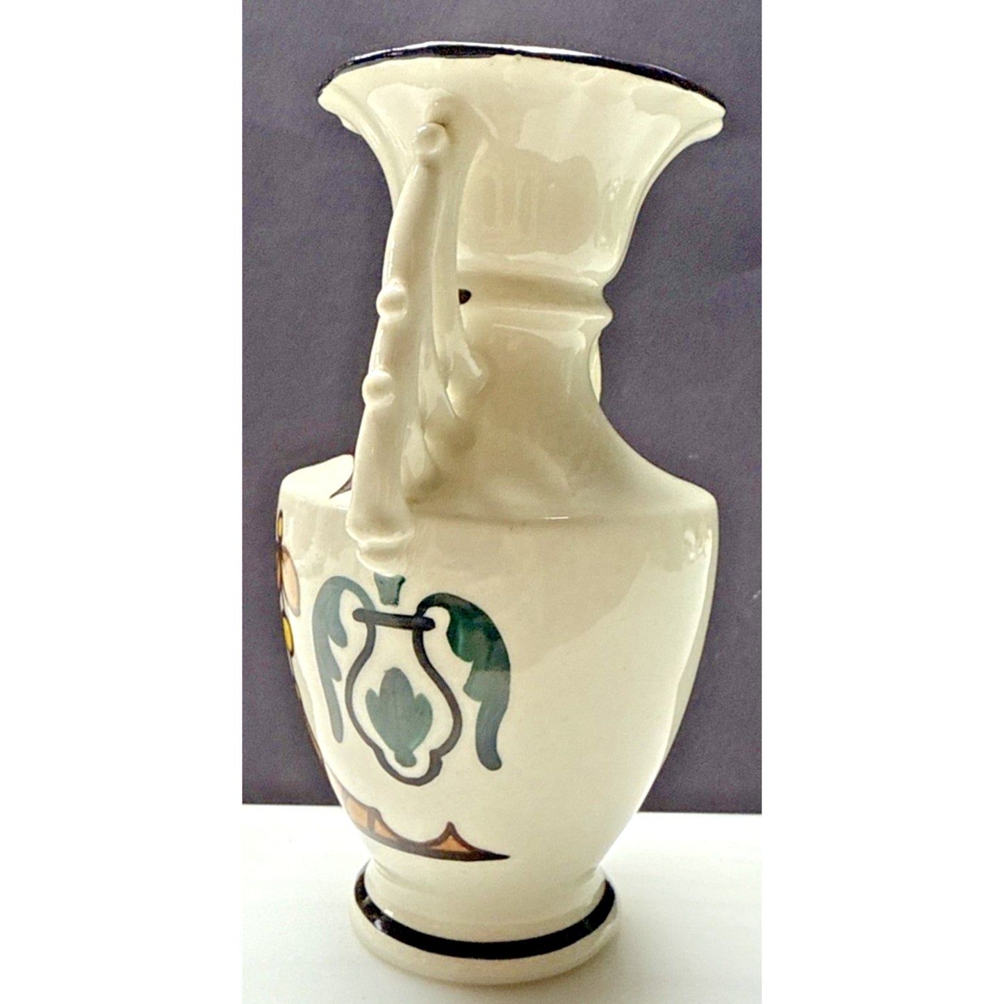 Art Deco Czech Art Pottery Bohemian Double Handle Vase Hand Painted