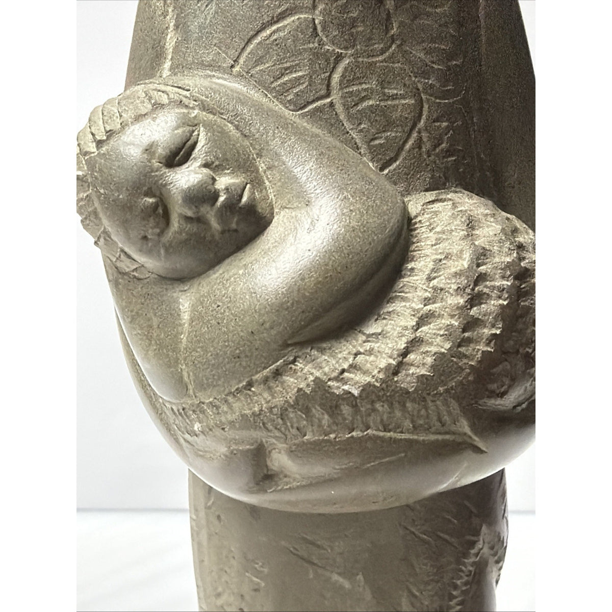 Vintage Haitian African Carved Soapstone Sculpture Mother Child Detailed Faces