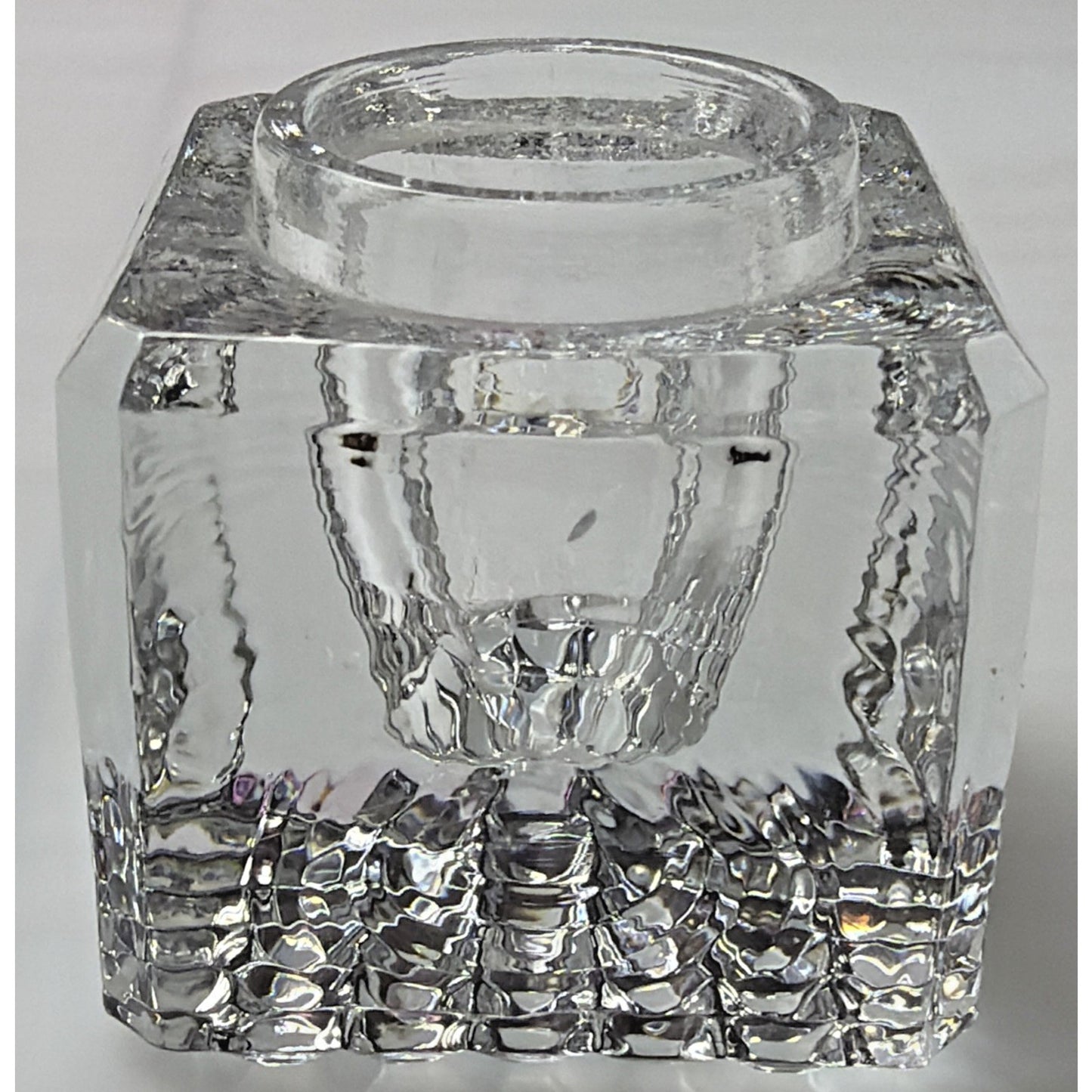 Antique Early American Glass Inkwell Pebbled Bottom Textured Block Lip