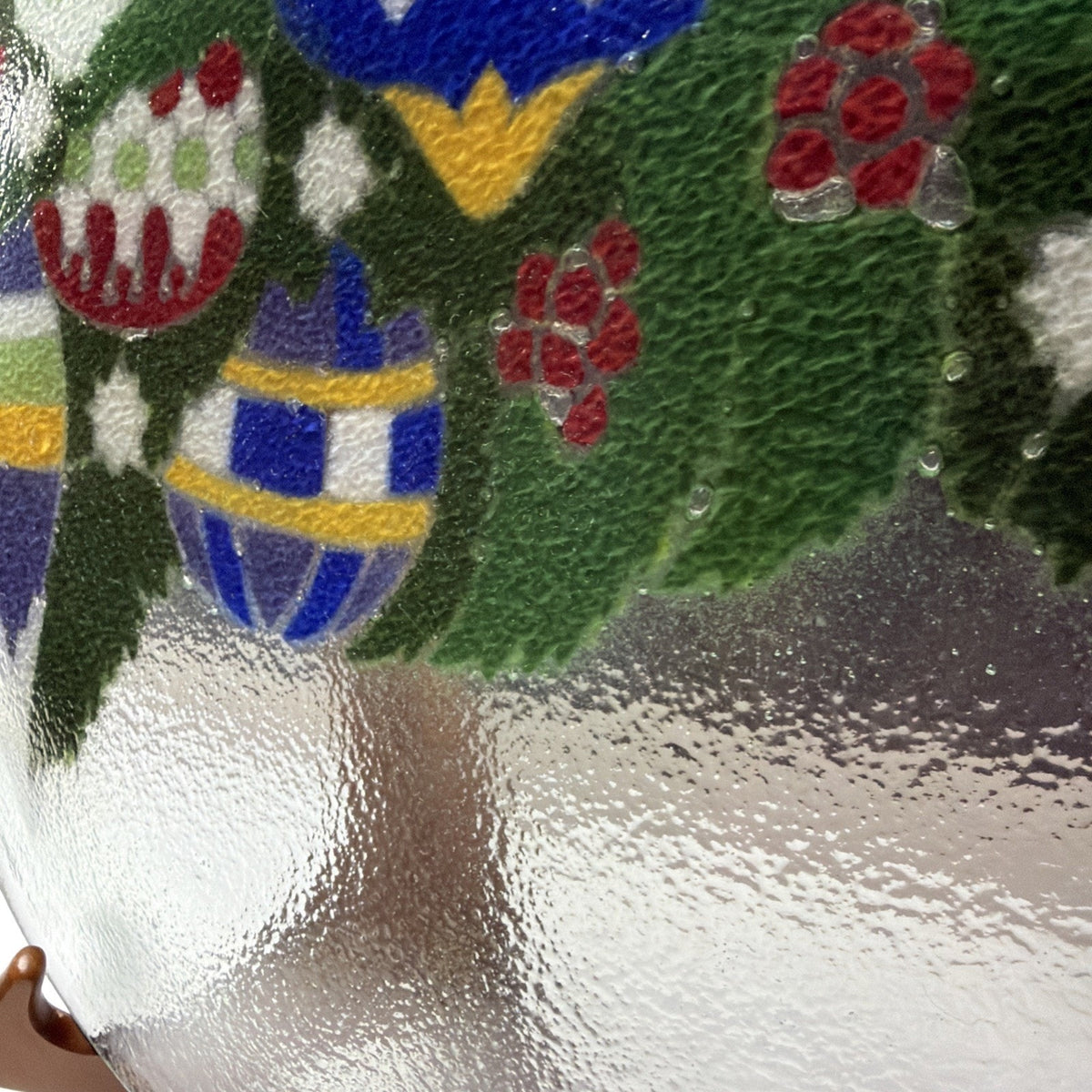 Vintage Peggy Karr Fused Glass Holiday Ornaments Holly Platter Signed