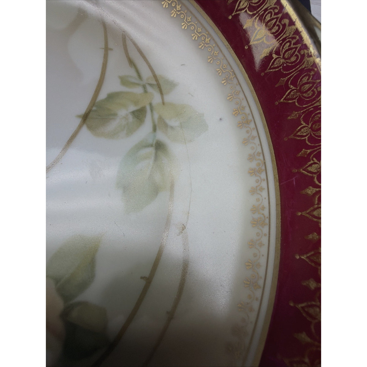 Antique RS Prussia Germany Hand Painted Rose Handle Bowl Platter Ornate Burgundy