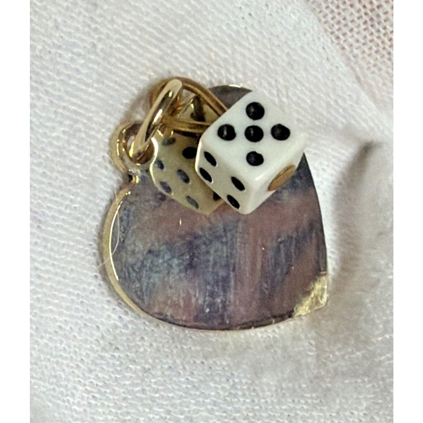 Vintage Las Vegas Gold Tone Heart Charm Pendant Dice Die