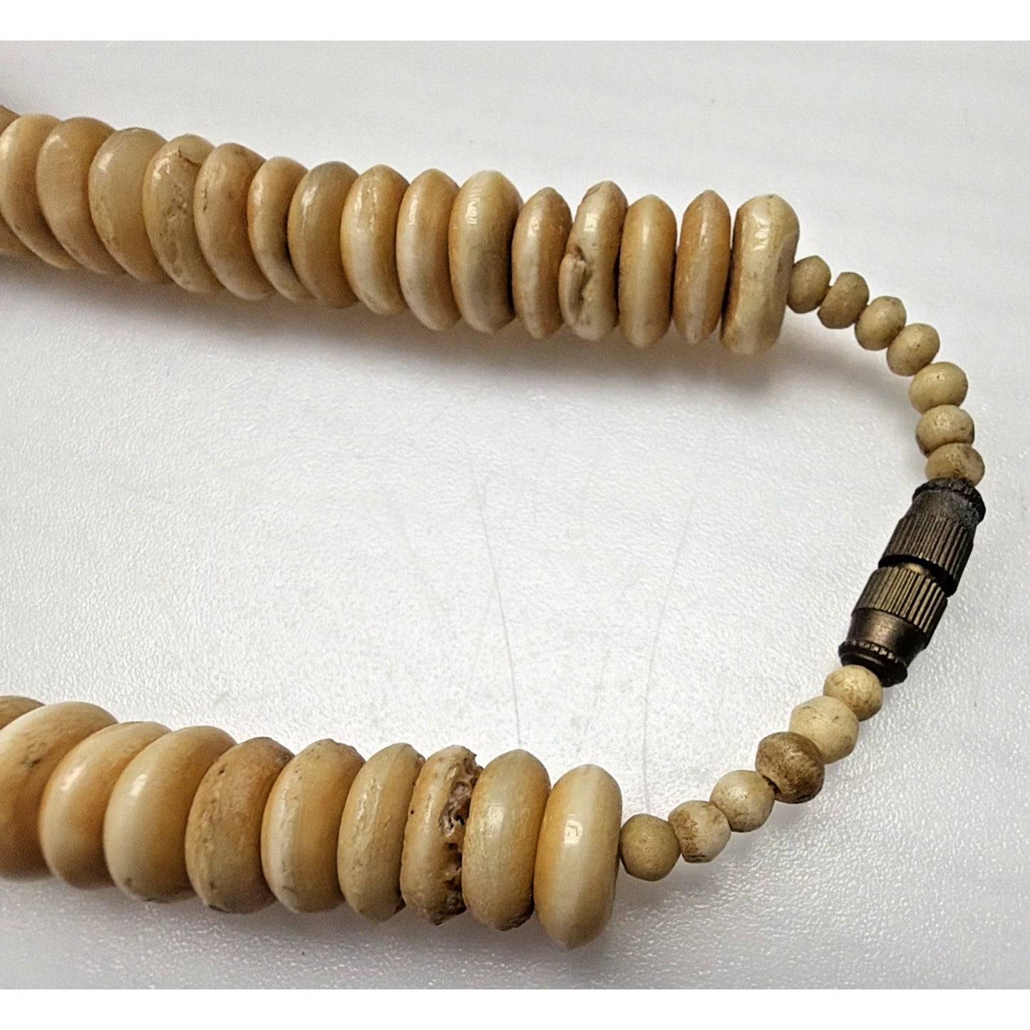Old Ethnic Native Carved Bovine Camel Bone Brass Bronze Chunky Necklace Disc