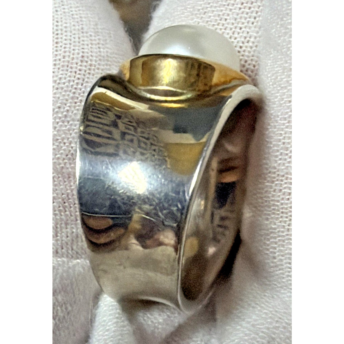 Italy Sterling Silver 18kt Gold Ring 9.5-10mm Pearl Wide Band Sz 7 Read