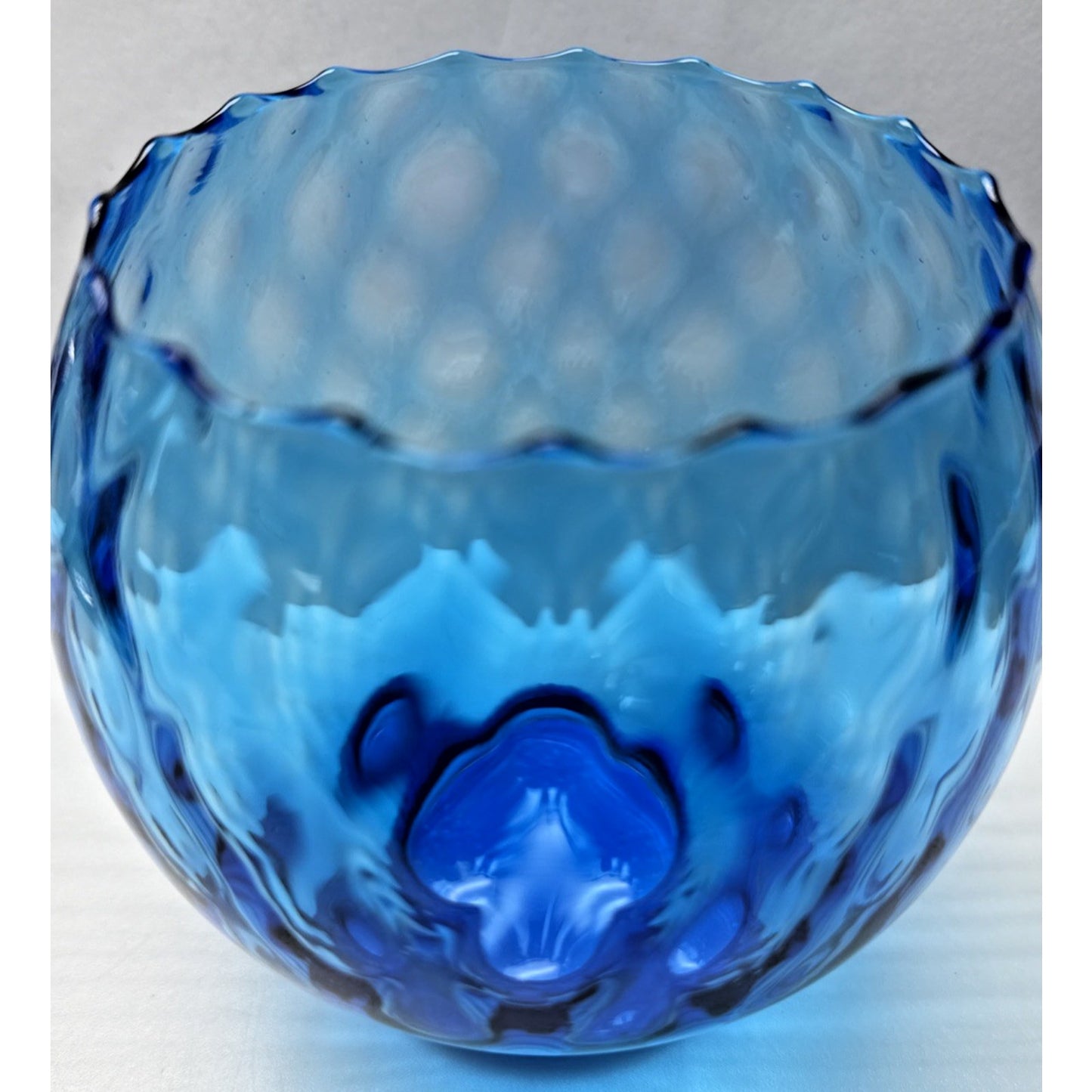 MCM Empoli Blue Diamond Optic Footed Vase Rose Bowl Blown Glass As Is