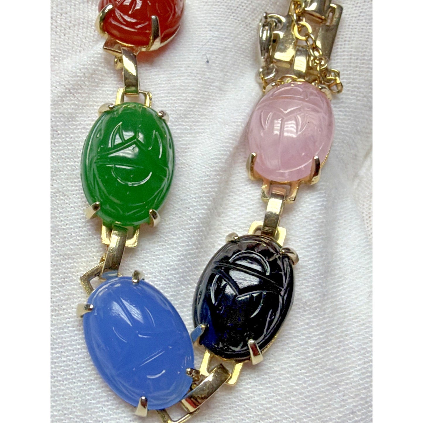 Egyptian Revival Carved Scarab Beatle Bracelet Link Security Chain As Is