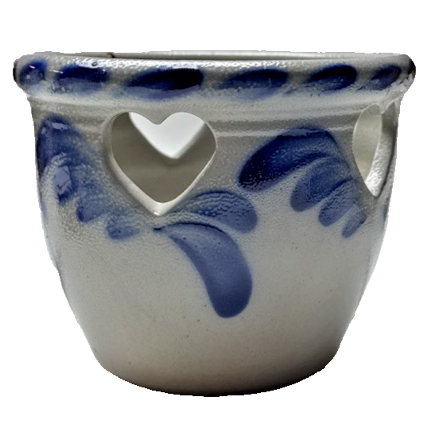 Vintage Eldreth Pottery Salt Glaze Reticulated Heart Crock Bowl Candle Holder