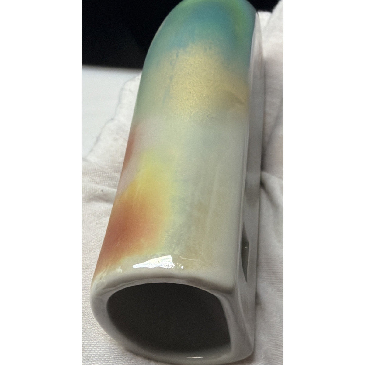 Vtg Kutani Yaki Porcelain Wall Vase Signed Iridescent Flowers Ombre Green Japan