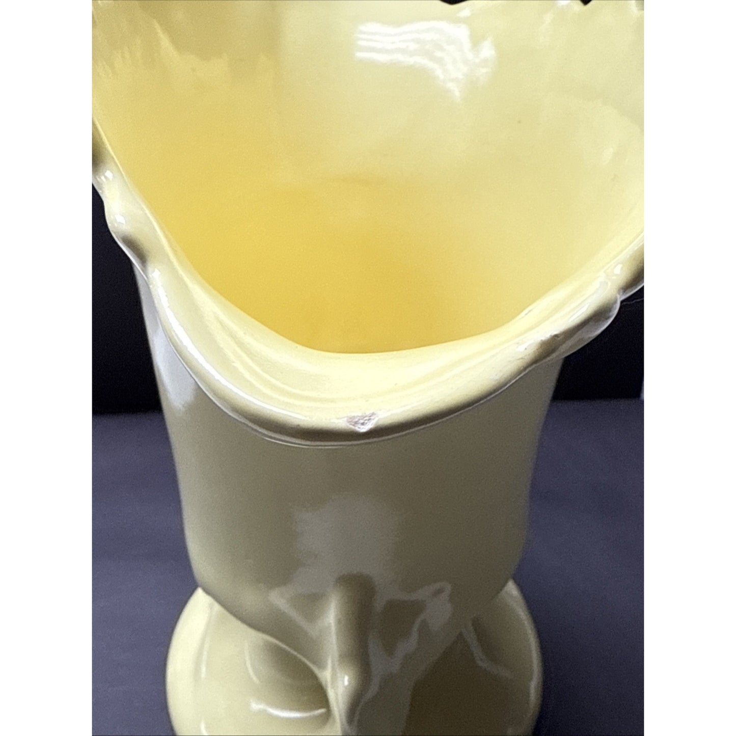 Vintage Camark Art Pottery Vase Planter Handles Leaf Shaped Yellow #807 As-Is