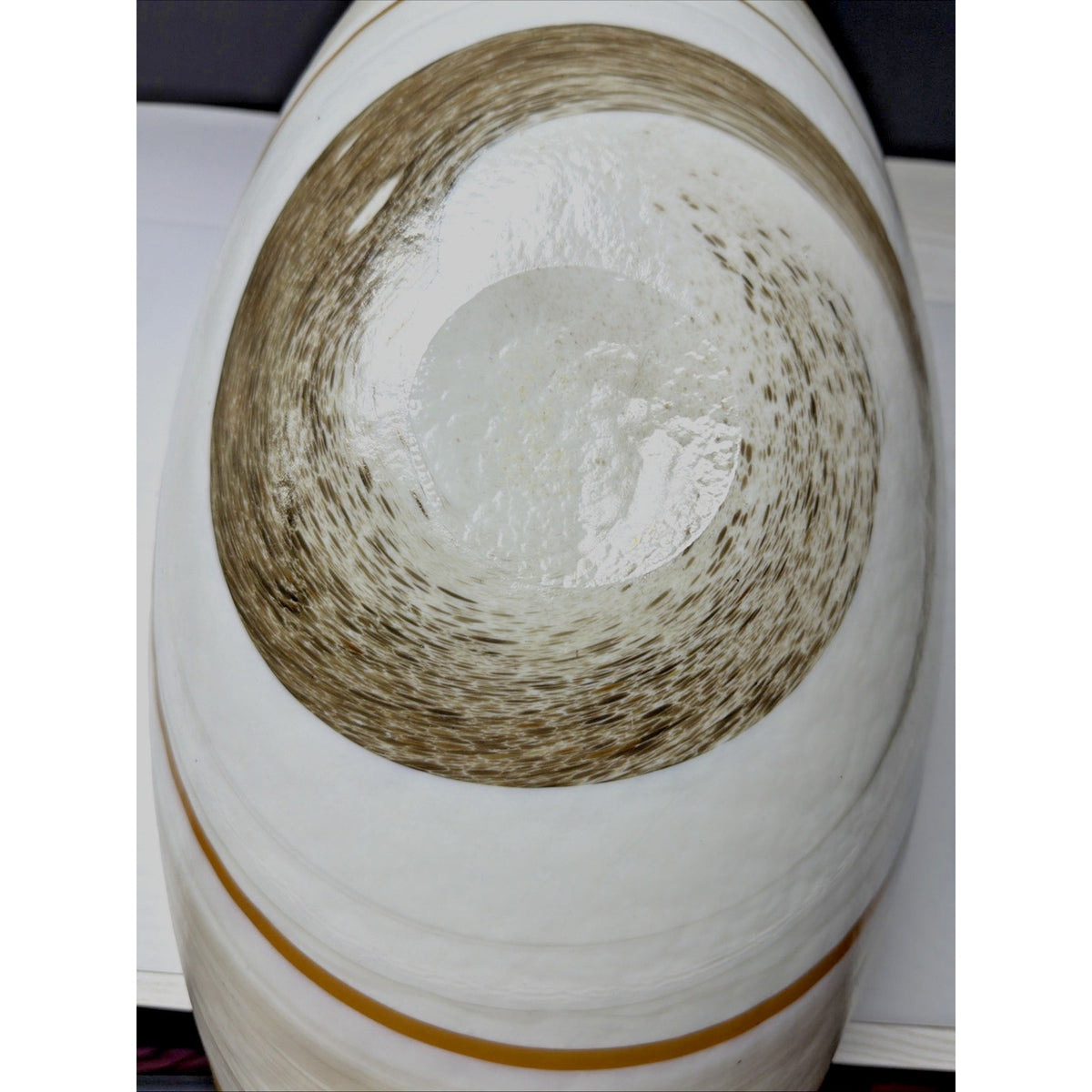 Yalo Murano Vetro Art Glass Bowl Folded Iridescent Ivory Gold Swirl 21"