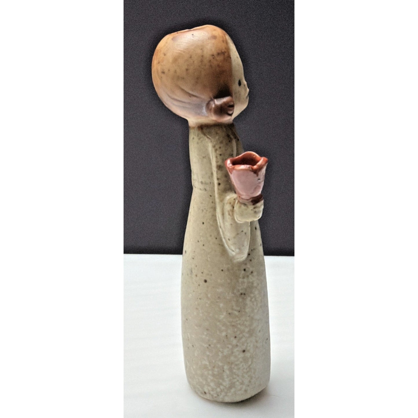 Vtg Uctci Pottery Stoneware Figurine Candle Holder Woman Girl Red Bell Flower