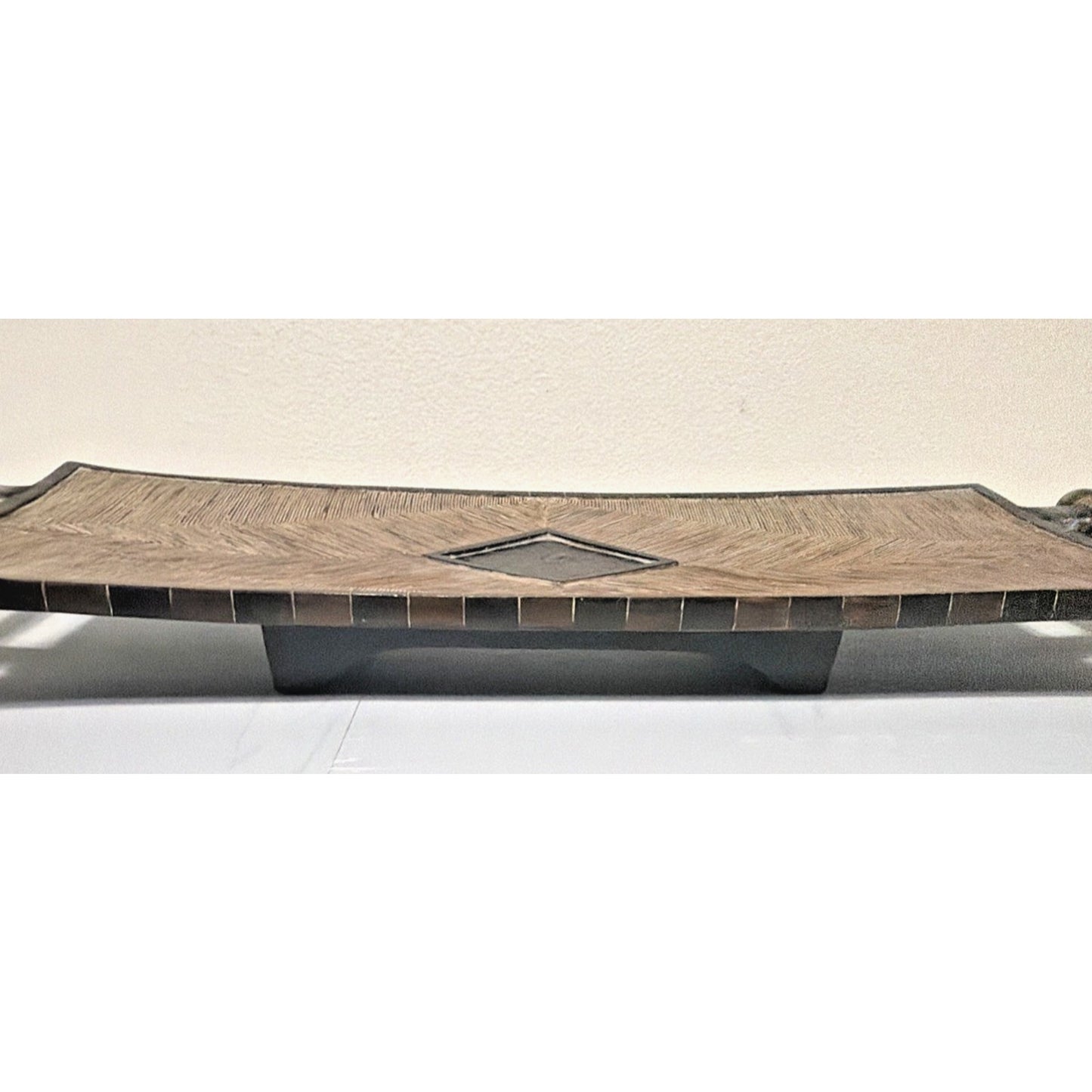Austin Kinder Collection Inlay Rattan Shield Large Footed Tray Handles