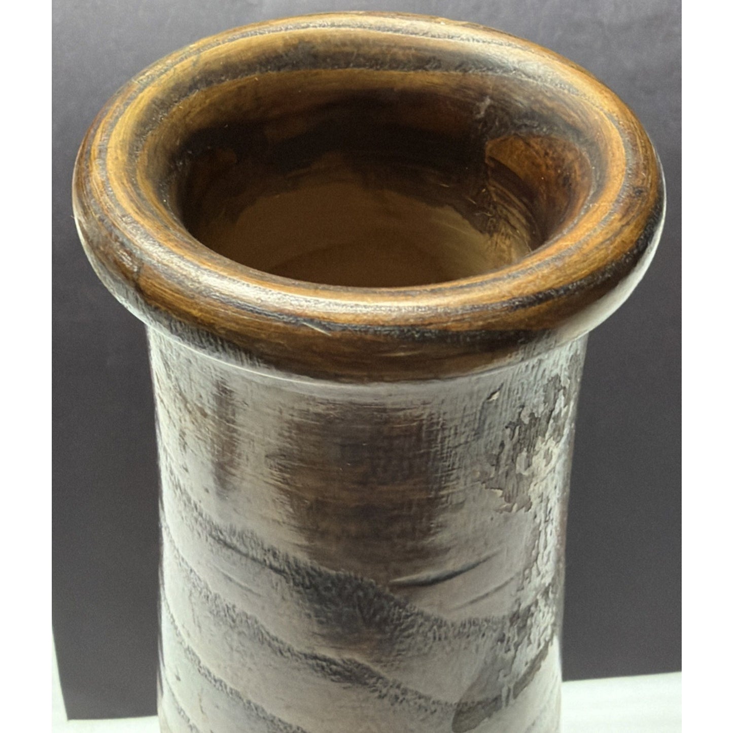 Antique Adirondack Souvenir Wood Turned Vase Bark Native American WI Dells As Is