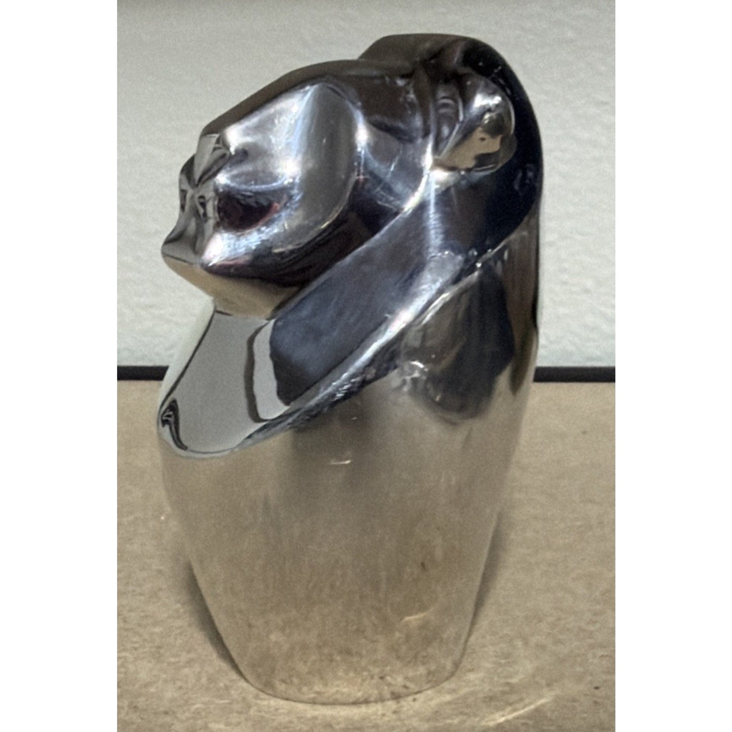 MCM Cast Metal Aluminum Chrome Lion Paperweight Statue Heavy Ornament