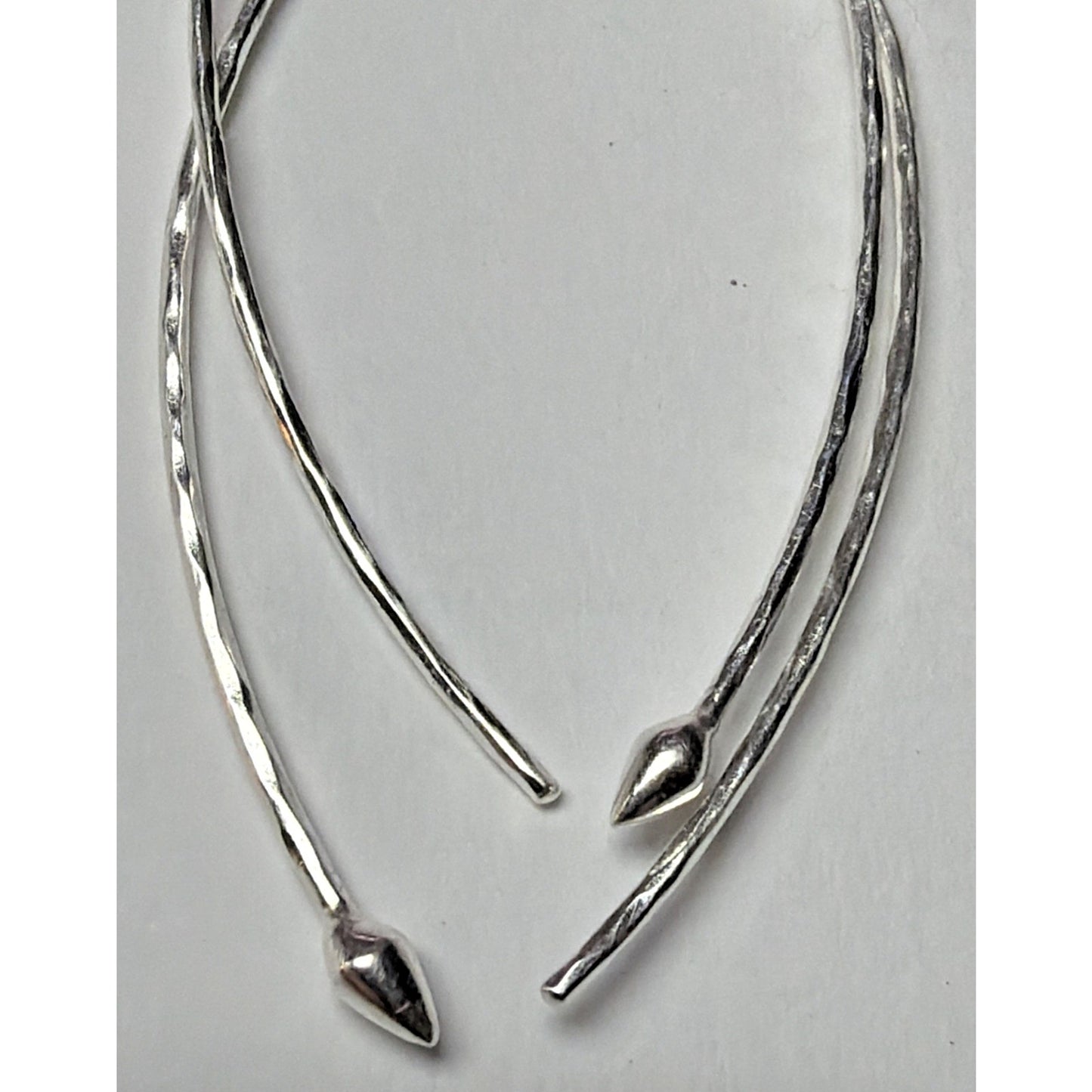 Minimalist Sterling Silver Hammered Teardrop Hoop Threader Long Earrings