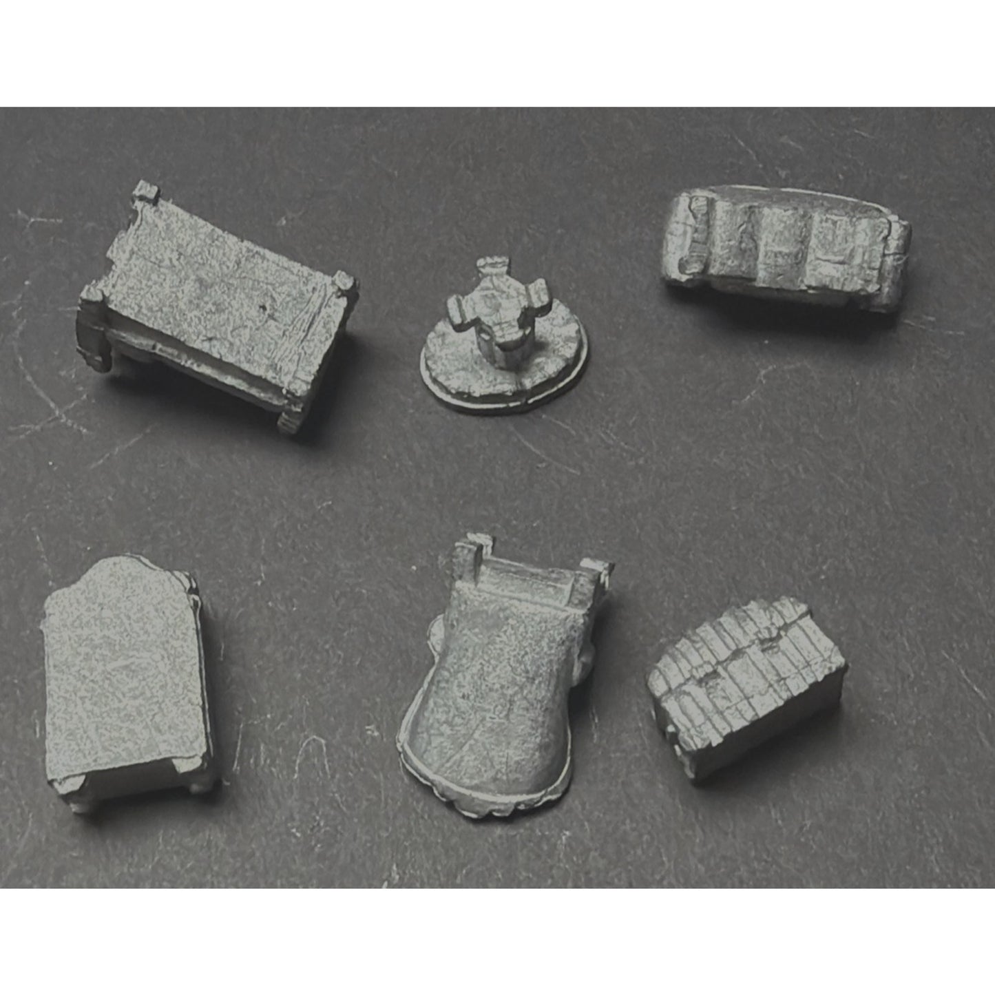 Lot of 6 Pewter Miniature Dollhouse Furniture Bed Couch Table Dresser Chest