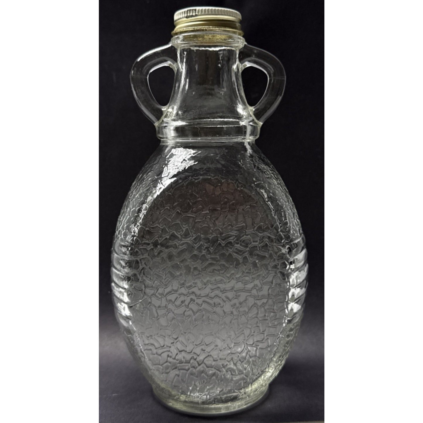Vtg Hazel Atlas Textured Glass Double Handle Bottle Jar Textured Band 7-K-4693