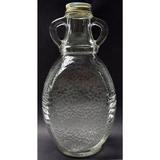 Vtg Hazel Atlas Textured Glass Double Handle Bottle Jar Textured Band 7-K-4693