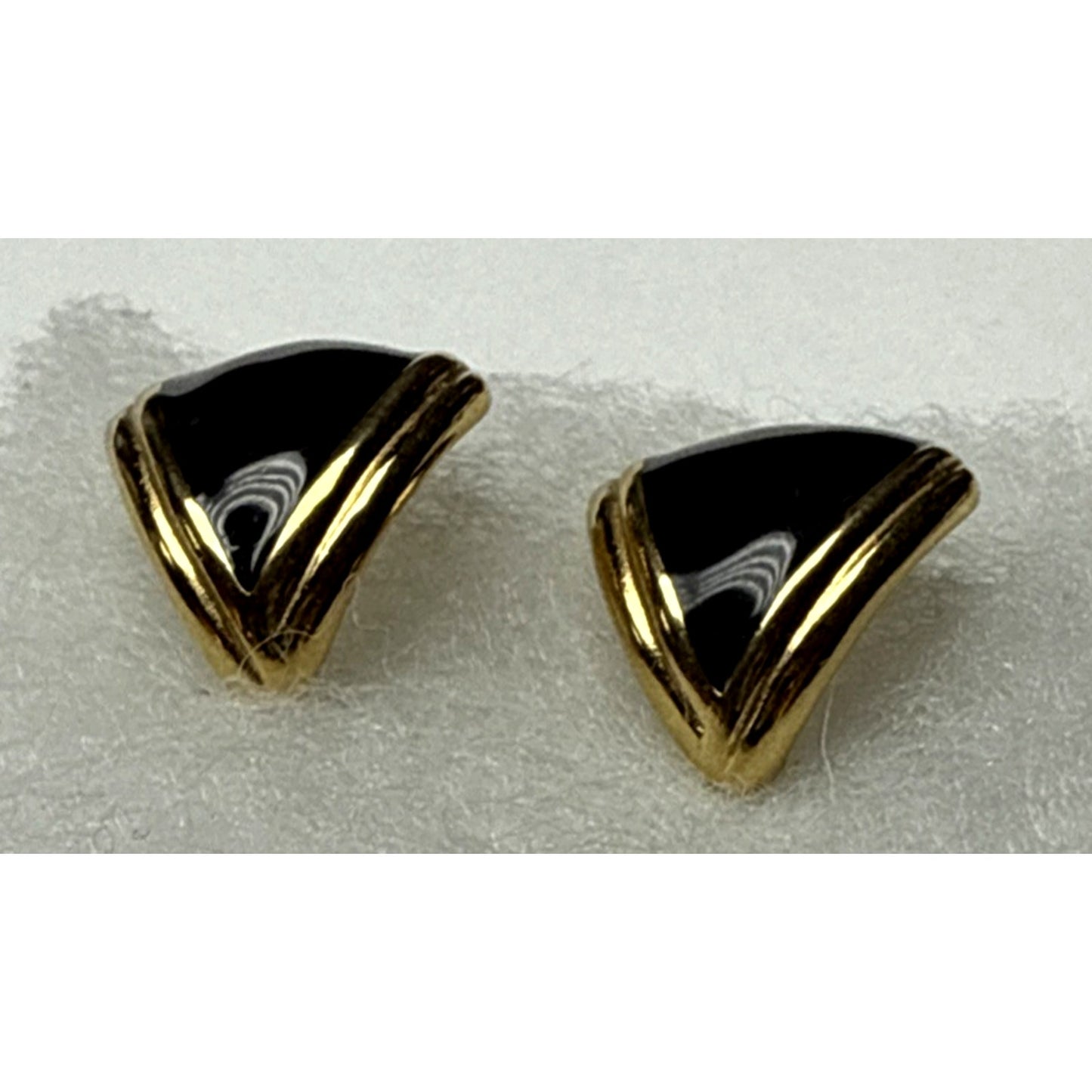Vintage Monet Gold Tone Black Enamel Kite Shaped Earrings