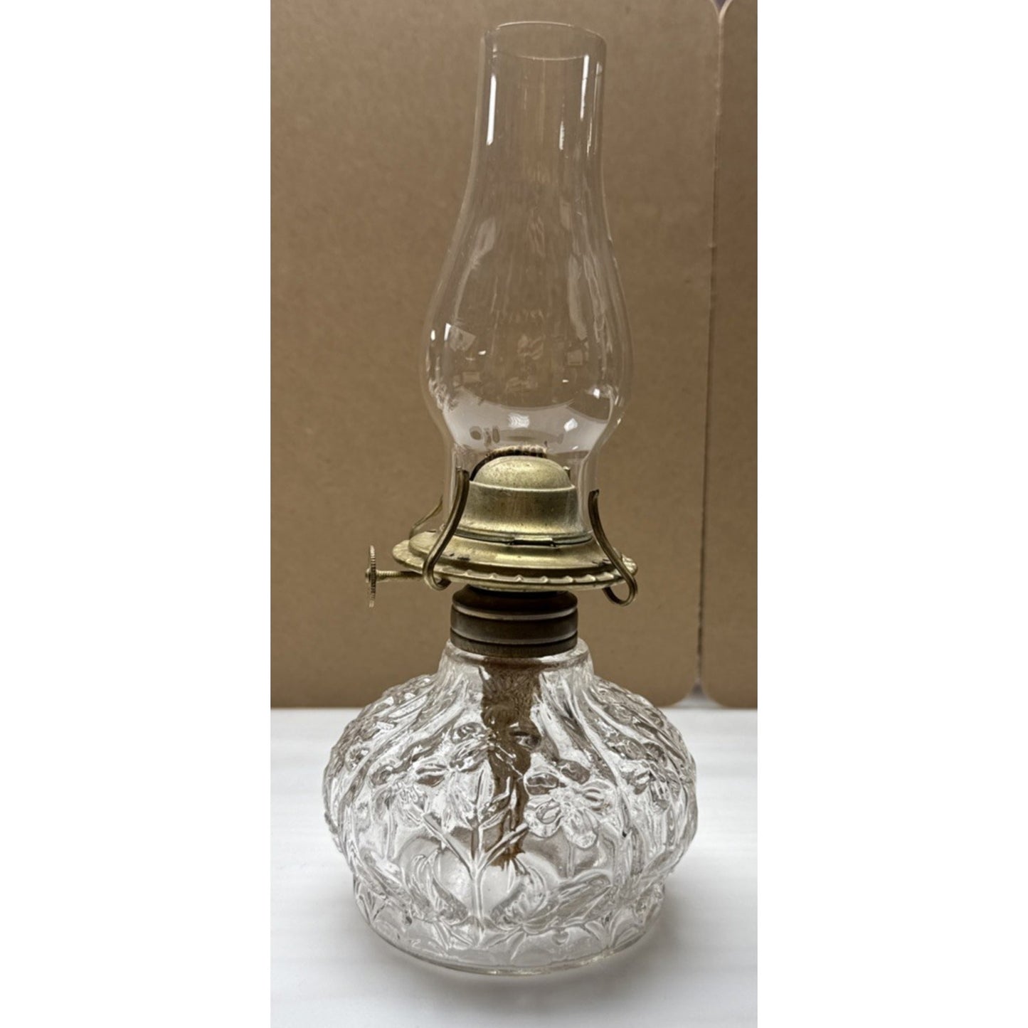 Antique EAPG Plume Atwood Triple Flower Forget Me Not Mini Oil Lamp Eagle Mfg Co