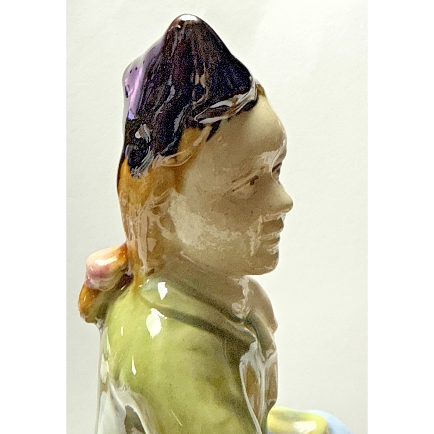 Vintage Majolica Pottery Glazed Crackle Man Holding Basket Sitting Signed As Is